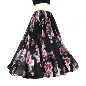 Black Chiffon Skirt Pink Roses Full-Circle Ameynra design. Size L
